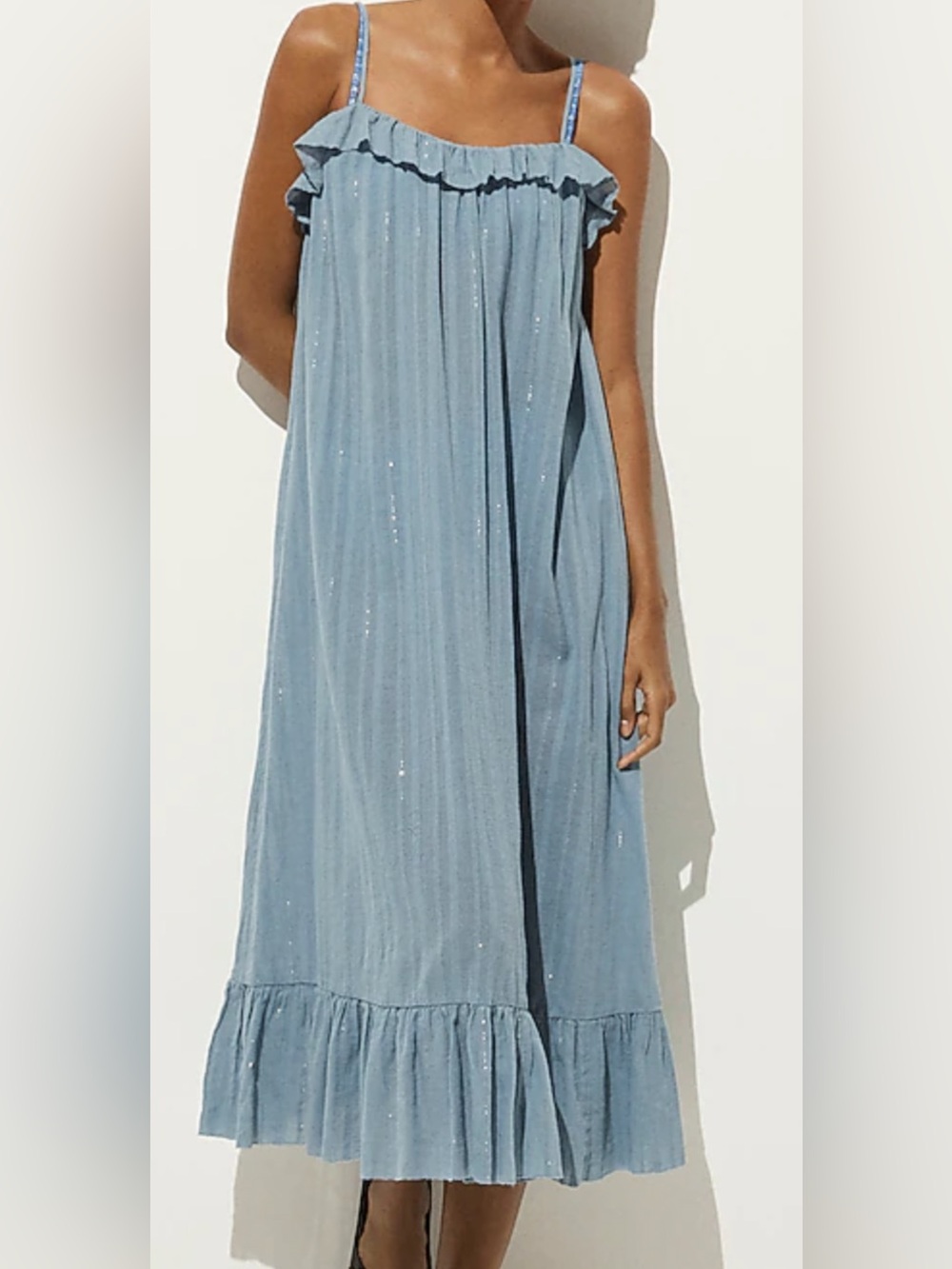 J. Crew Light Blue Ruffle Strap Midi Dress